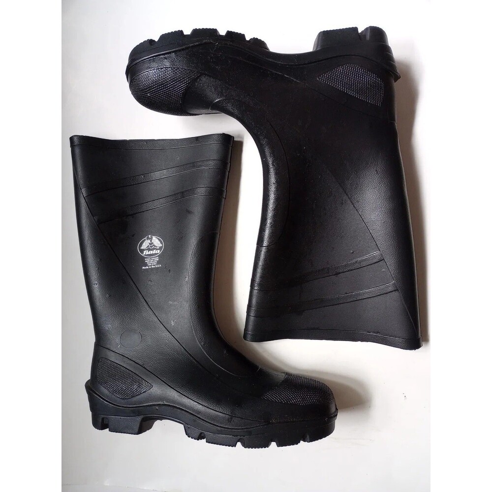Bata Men's Size 14 Black Rubber Steel Shank Rain Boots for Work Fishing Hunting